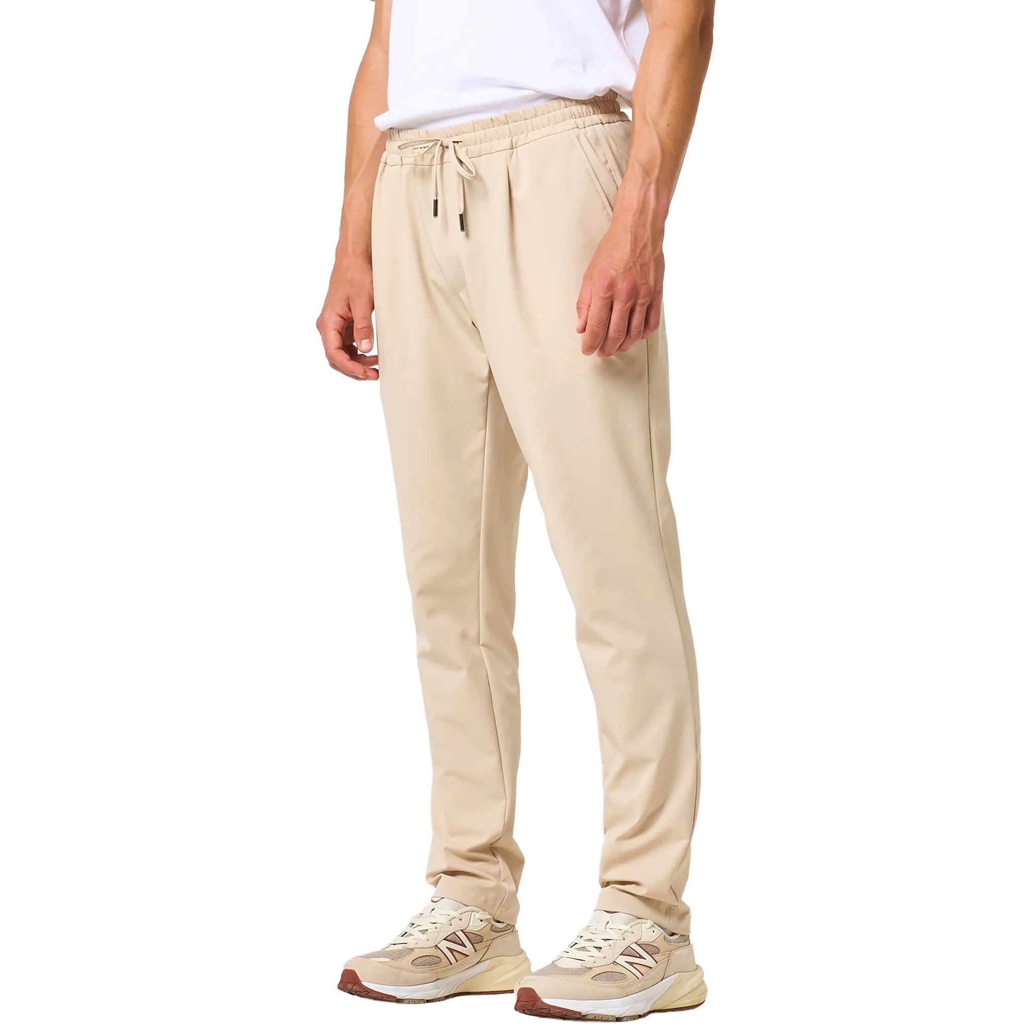 Front Side View of Loiano Tech Beige Trousers